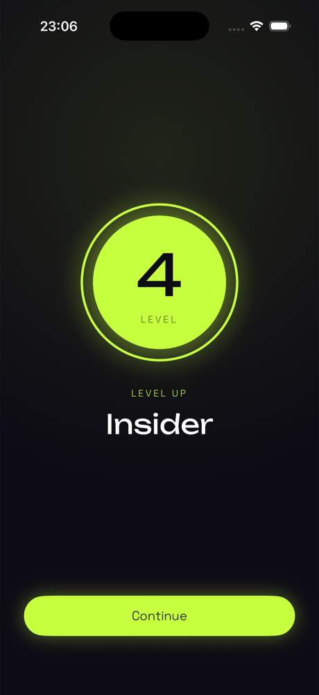 Vyb level-up screen — Level 4, Insider